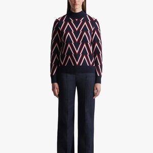 Fusalp Meera 100% Wool Funnel Neck Ski Sweater In Red, White, and Blue
